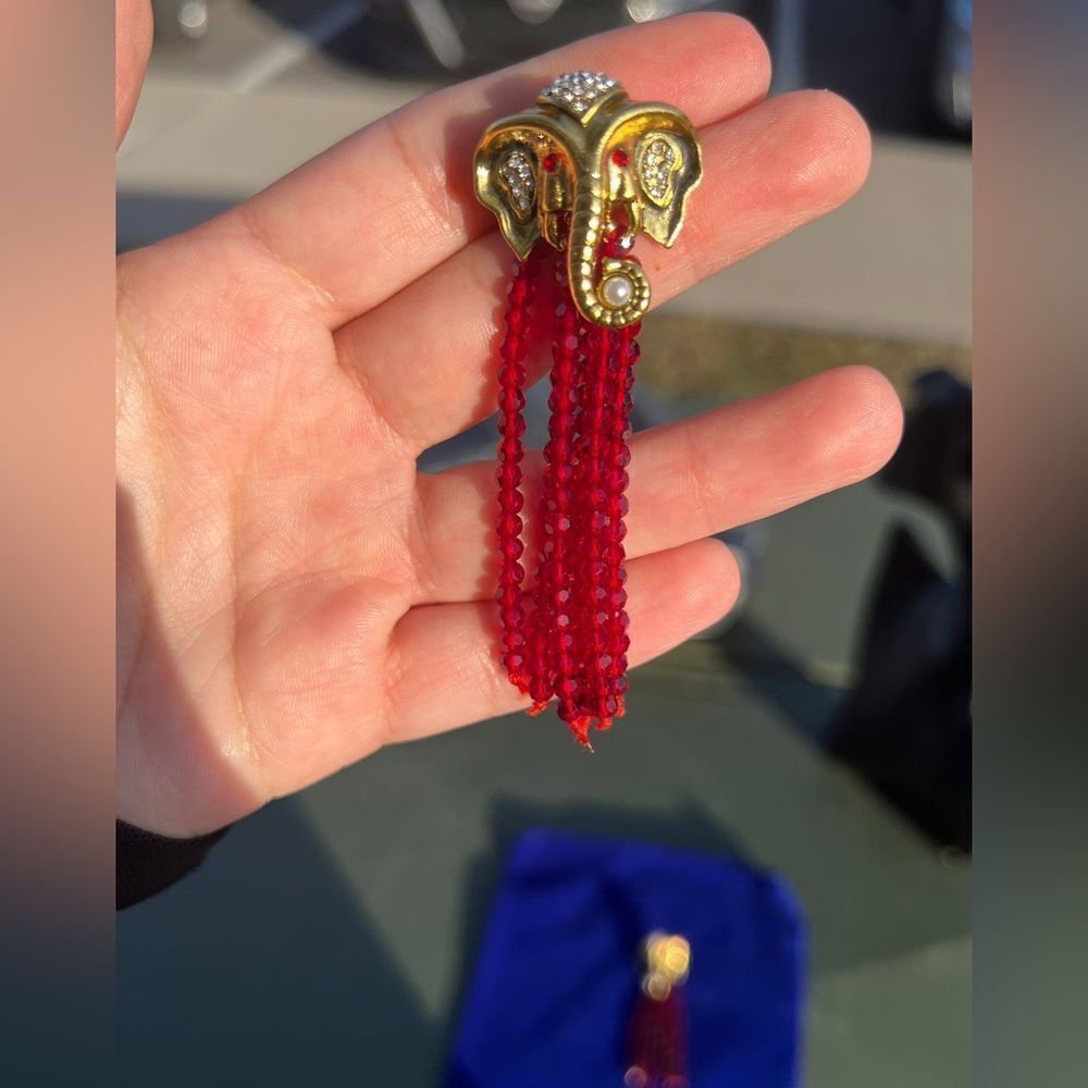 Golden Elephant Tassel Earrings - Picture 4 of 5